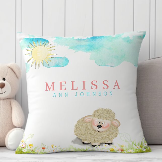 Cute baby boy or girl lamb pastel nursery throw pillow (Creator Uploaded)