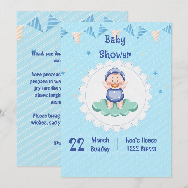 Cute Baby Boy Party Invitation  (Front/Back)