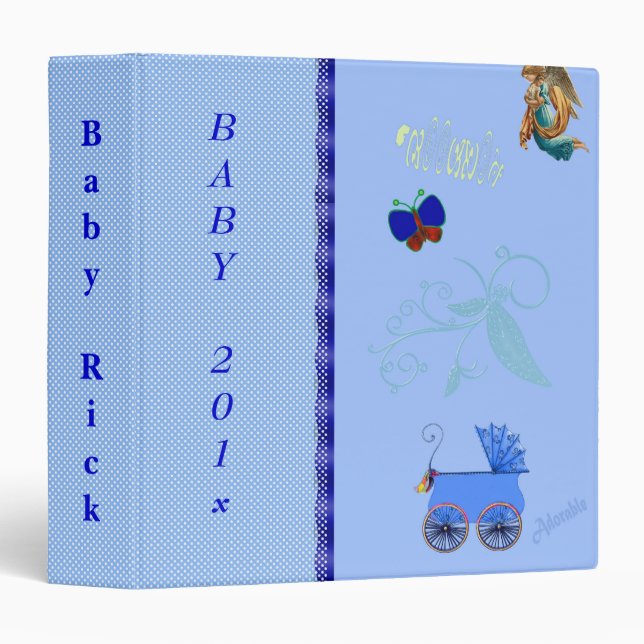 Cute Baby Boy Photo Album, 1st Year, Shower Binder (Front/Spine)