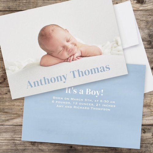 Cute Baby Boy Photo Whimsical Simple Denim Blue Announcement