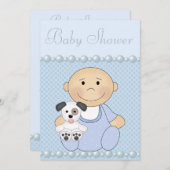 Cute Baby Boy & Puppy Blue Baby Shower Invitation (Front/Back)