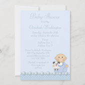 Cute Baby Boy & Puppy Blue Baby Shower Invitation (Back)
