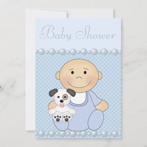 Cute Baby Boy  Puppy Blue Baby Shower Invitation