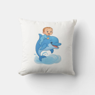 Cute Baby Boy Riding a Dolphin Cushion Adorable