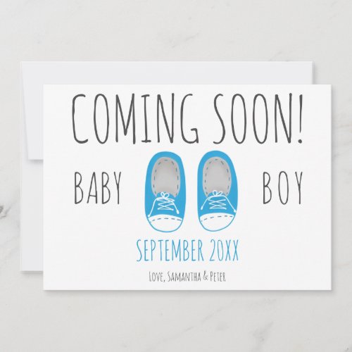 Cute baby boy shoes coming soon blue pregnancy announcement