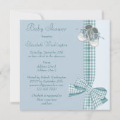 Cute Baby Boy Shower Blue Shoes & Elegant Ribbon Invitation (Back)