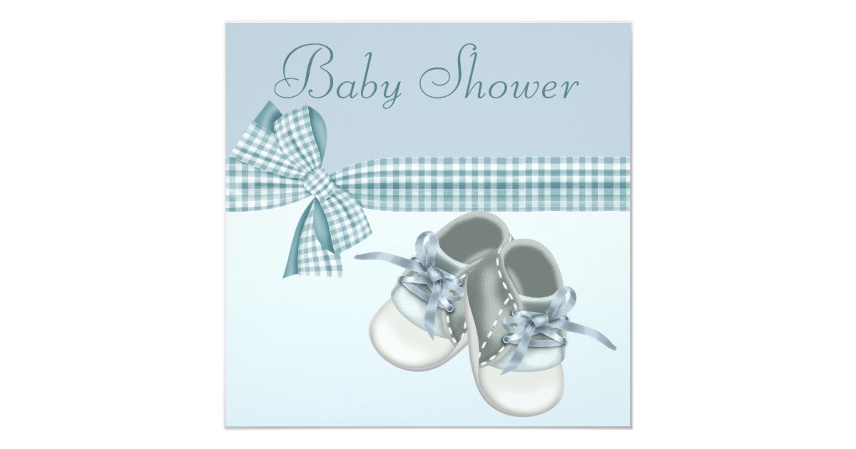 Cute Baby Boy Shower Blue Shoes Elegant Ribbon Invitation Zazzle Com