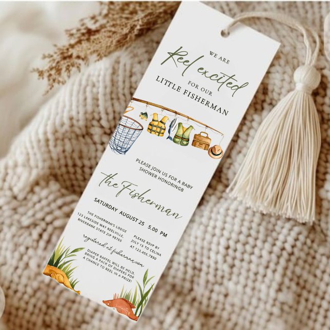 Cute Baby Boy Shower Invitation Bookmark Fishing  (Creator Uploaded)