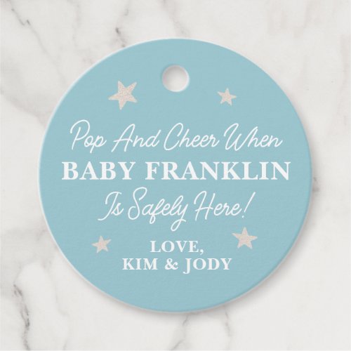 Cute Baby Boy Silver Stars Champagne Baby Shower Favor Tags