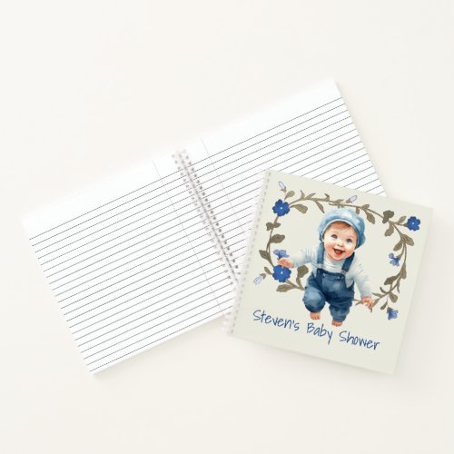 Cute Baby Boy Sitting in a Frame of Flowers Notebook