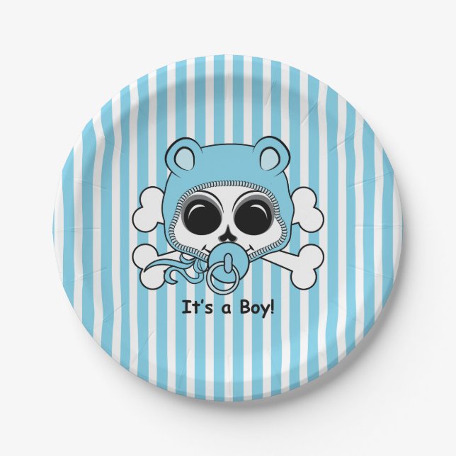 Cute Baby Boy Skull Paper Plates (Front)