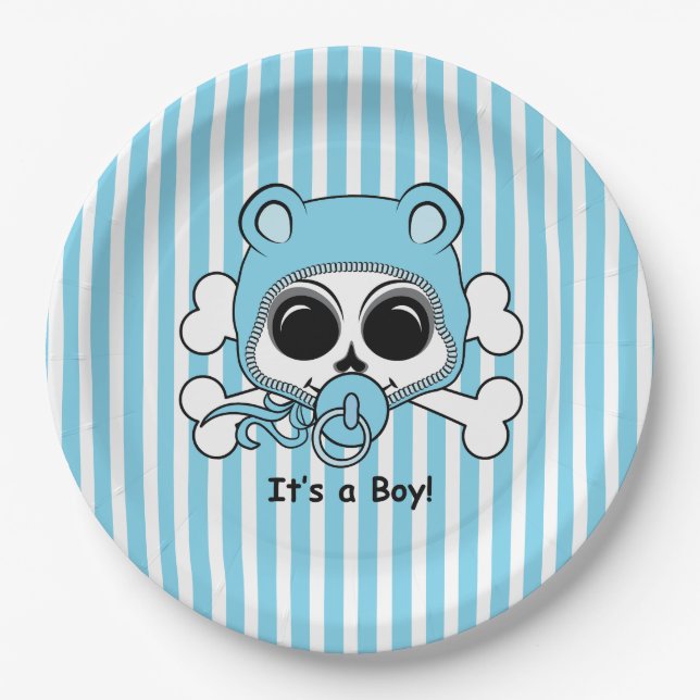 Cute Baby Boy Skull Paper Plates (Front)