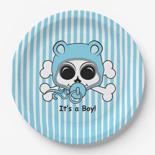 Cute Baby Boy Skull Paper Plates (Front)