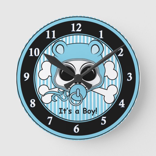 Cute Baby Boy Skull Round Clock (Front)