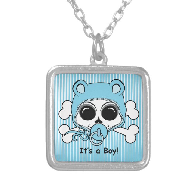 Cute Baby Boy Skull Silver Plated Necklace (Front)