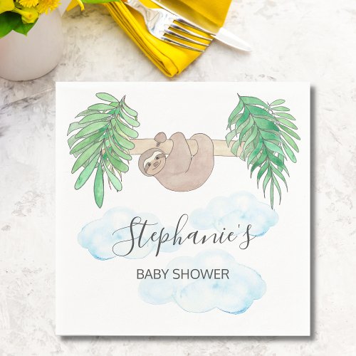 Cute Baby Boy Sloth Baby Shower Napkins