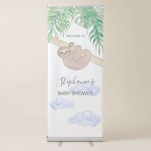 Cute Baby Boy Sloth Baby Shower Retractable Banner