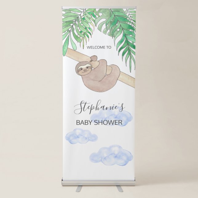 Cute Baby Boy Sloth Baby Shower Retractable Banner (Front)