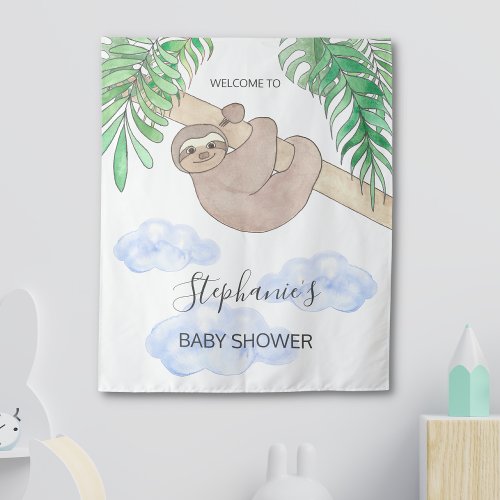 Cute Baby Boy Sloth Baby Shower Tapestry