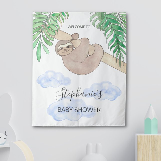 Cute Baby Boy Sloth Baby Shower Tapestry (Creator Uploaded)