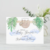 Cute Baby Boy Sloth Virtual Baby Shower Invitation (Standing Front)