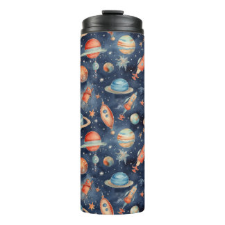 Cute Baby Boy Space Planet Watercolor Blue Orange Thermal Tumbler