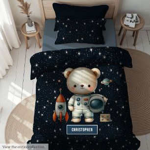 Cute Baby Boy Teddy Bear Space Duvet Cover