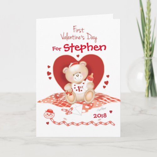 Cute Baby Boy Teddy on 1st Holiday Card