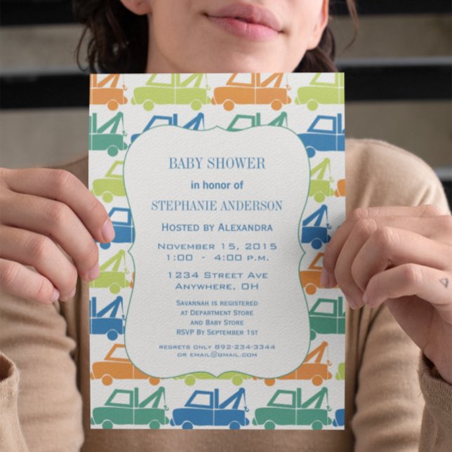 Cute Baby Boy Tow Truck Baby Shower Invitation (Creator Uploaded)