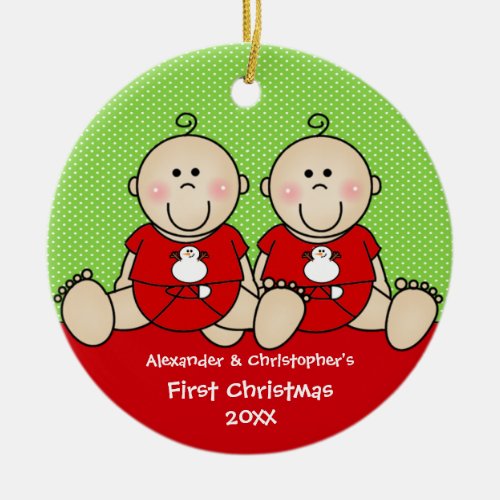 Cute Baby Boy Twins First Christmas Ornament