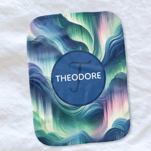 Cute Baby Boy Unique Northern Lights Monogram Baby Burp Cloth