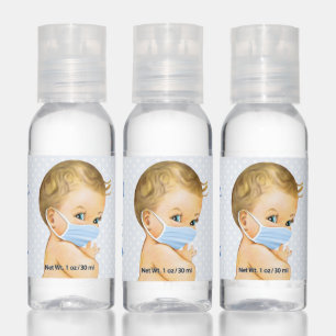Cute Baby Boy Wearing Mask Baby Shower Hand Sanitizer