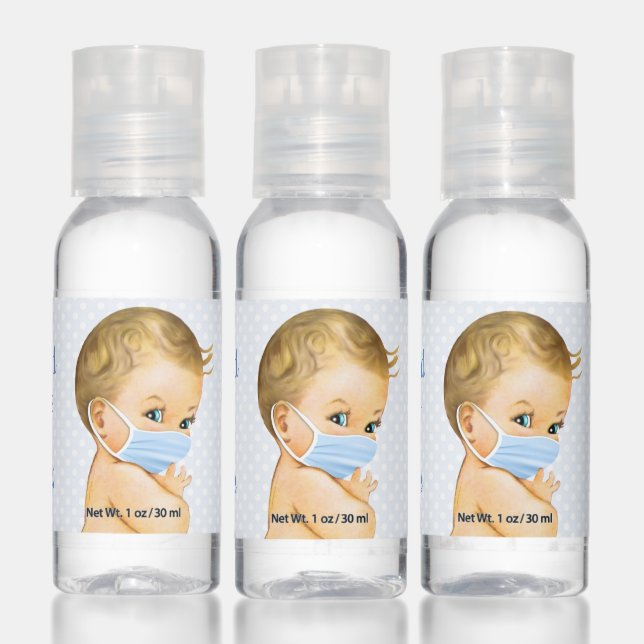 Cute Baby Boy Wearing Mask Baby Shower Hand Sanitizer (Set)