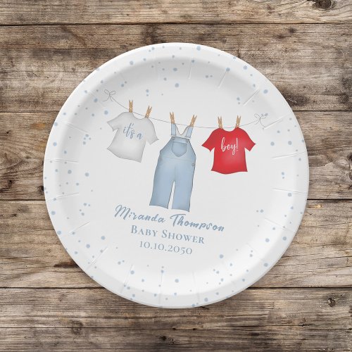 Cute Baby Boy Whimsical Denim Blue Baby Clothes Paper Plates