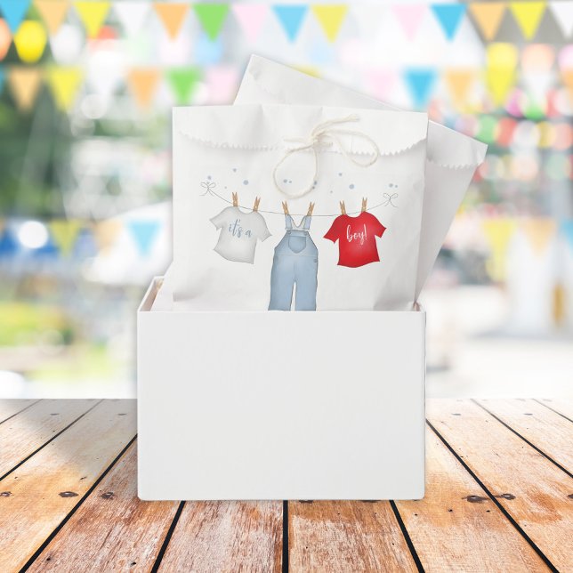 Cute Baby Boy Whimsical Denim Blue Baby Shower Favor Bag (Creator Uploaded)