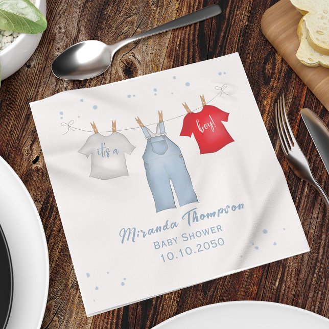 Cute Baby Boy Whimsical Denim Blue Baby Shower Napkins (Creator Uploaded)