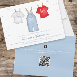 Cute Baby Boy Whimsical Denim Blue QR Code Invitation