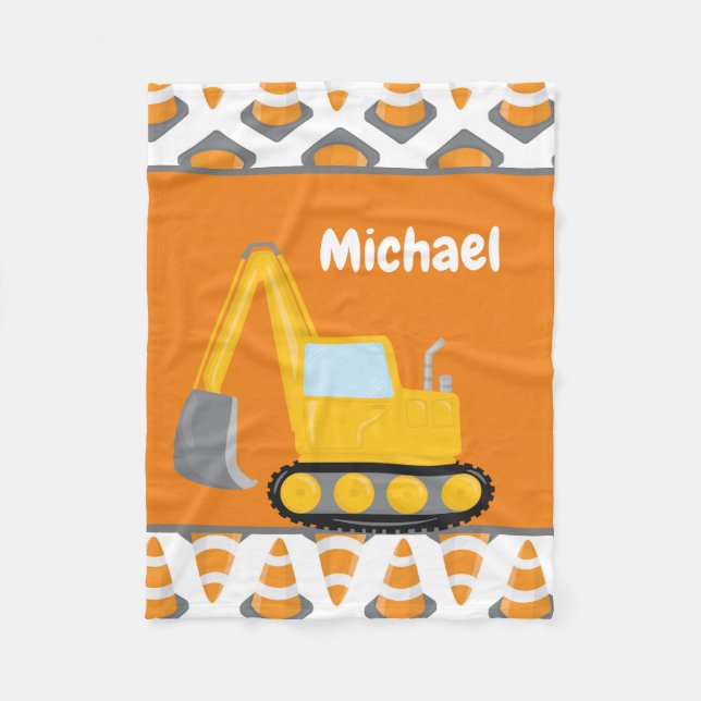 Cute baby boys construction add name fleece blanket (Front)