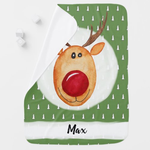 Cute Baby Boys First Christmas Rudolph with Name Swaddle Blanket