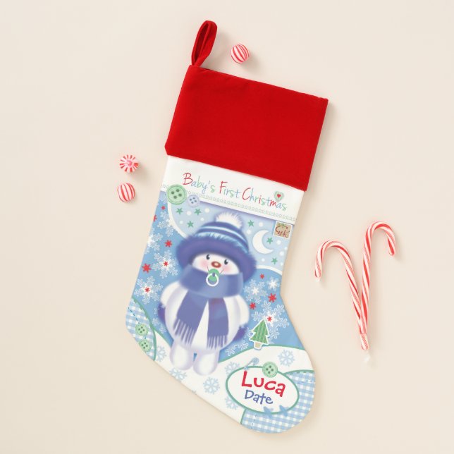 Cute Baby Boys First Christmas Stocking (Front)