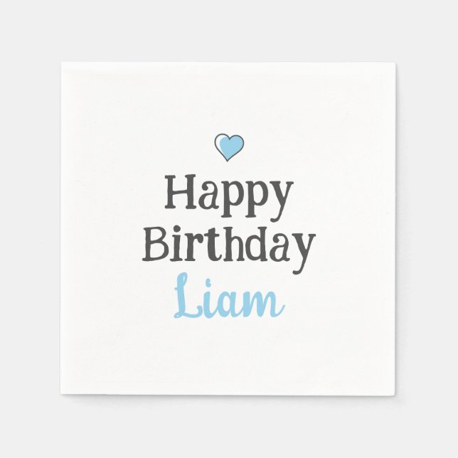 Cute Baby Boy's Happy Birthday Blue Custom Napkins (Front)