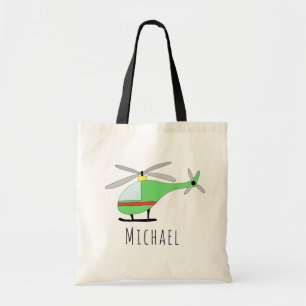 Cute Baby Boy's Helicopter Aircraft and Name Tote Bag