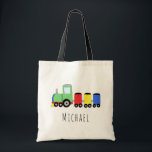 Cute Baby Boy's Locomotive Train and Name Tote Bag<br><div class="desc">This cute boy's farm themed tote bag features a colorful locomotive train doodle, and has place for you to add your child/baby's name in beautiful typography. Perfect to use as a bag for your little boy, or as a simple diaper bag for a new mom! Great gift for train lovers....</div>