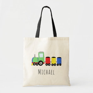 Cute Baby Boy's Locomotive Train and Name Tote Bag