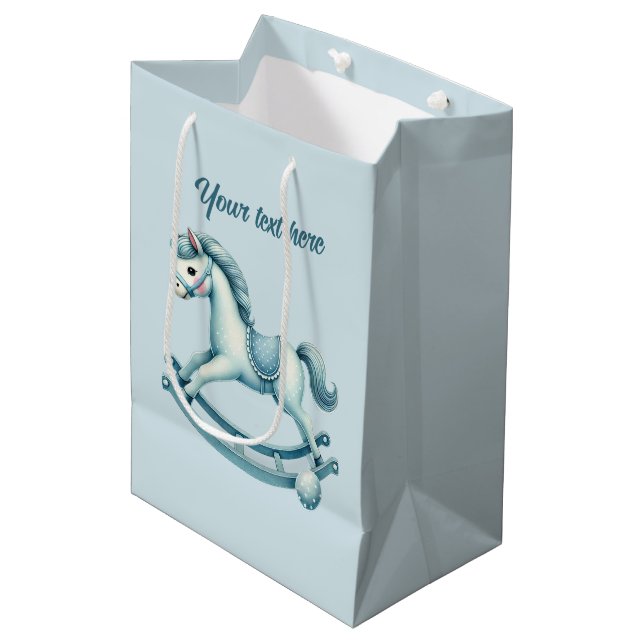Cute baby boys rocking horse customizable medium gift bag (Front Angled)