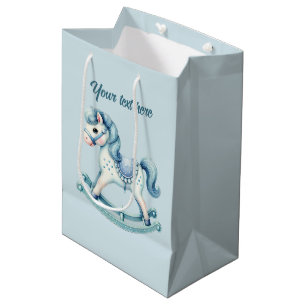 Cute baby boys rocking horse customizable medium gift bag