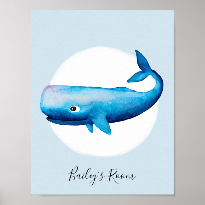 Cute Baby Boy S Watercolor Whale Sea Nursery Poster Zazzle Com