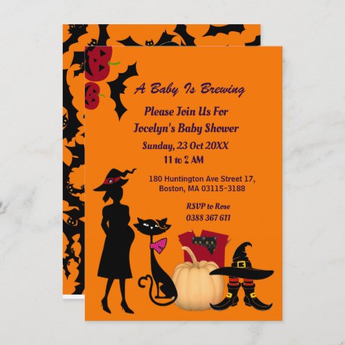 Cute Baby Brewing Witch Shoe Pumpkin Baby Shower Invitation