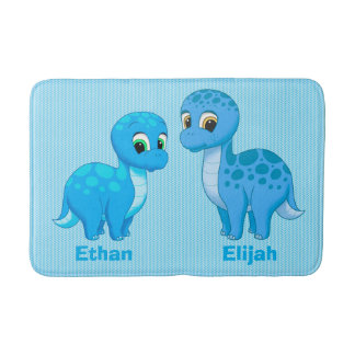 Cute Baby Brother Blue Dinosaurs Bath Mat