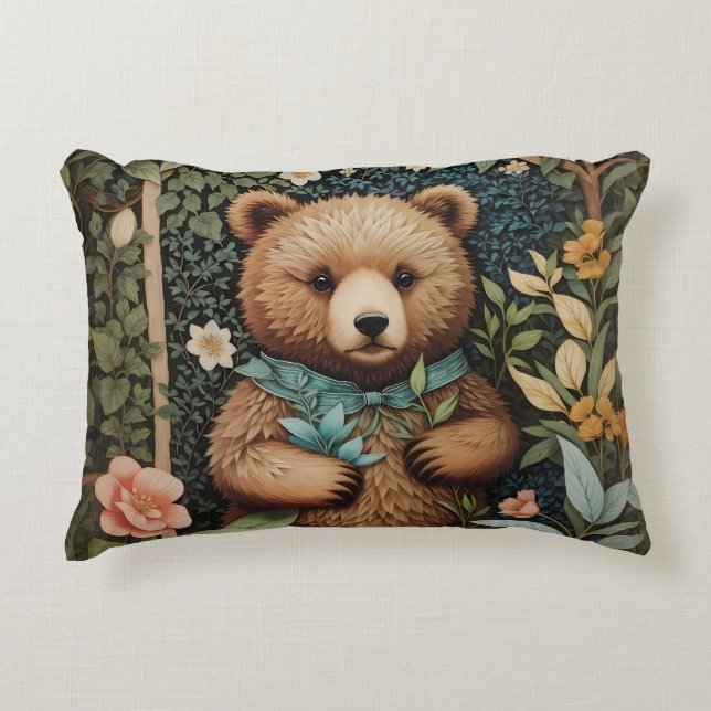 Cute Baby Brown Bear William Morris Inspired  Accent Pillow (Front)